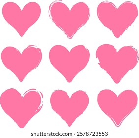 Set of pink heart shape. Design for love symbols. Brush style. vector Illustration.