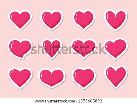 Set of pink heart shaped stickers. Collection of different romantic vector heart icons for web site, sticker, label, tattoo art, love logo and Valentines day.