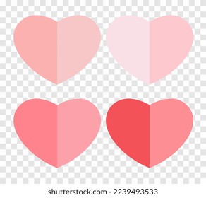 Set of pink heart in soft pastel color on transparency background, die-cut heart shape design on removed background, use for cosmetic product display and valentines concepts.