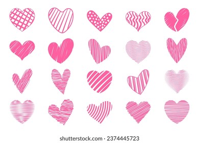 Conjunto de corazones rosados de diferentes formas