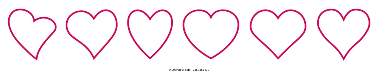 Set of pink hearts icon, heart drawn hand variations – stock vector