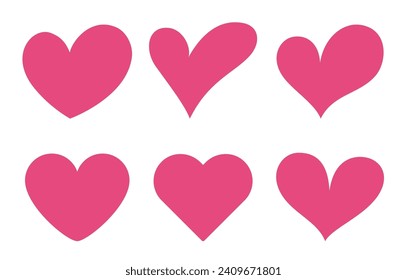 Set of pink hearts icons isolated on white. Vector illustration