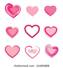 Set of pink hearts isolated on white