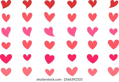 Set of pink hearts, stylized hearts of different shapes isolated from the background. Valentine's Day hearts. Vector illustration. Symbols of love, romance and wedding