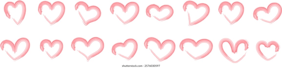 Set of pink hearts, stylized hearts of different shapes isolated from the background. Valentine's Day hearts. Vector illustration. Symbols of love, romance and wedding