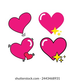 Set of pink hearts. Vector illustration. Hand drawn doodle. Abstract illustration of simple icon in flat style. Element design graphic template with the theme of love and affection
