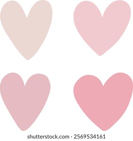 Set of pink hearts vector illustration, simple vector object design icon for Valentine's Day, Wedding, love, pride month, romance, equality, celebration of each gender. Vector isolated on white.