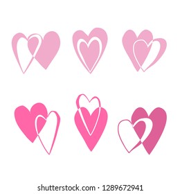 set of pink hearts vector isolated valentines day wedding love