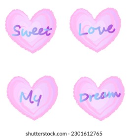 conjunto de corazones rosas con palabras