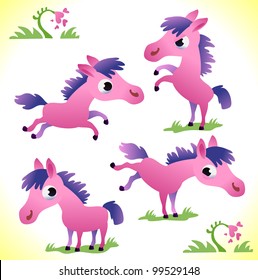 Set of pink horses