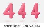 Set pink icon, 3d render number 4, four, sign. Realistic design element. Vector illustration isolated on white for postcard, icons, poster, banner, web, design, arts
