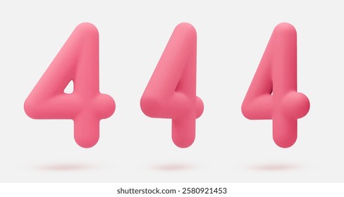 Set pink icon, 3d render number 4, four, sign. Realistic design element. Vector illustration isolated on white for postcard, icons, poster, banner, web, design, arts