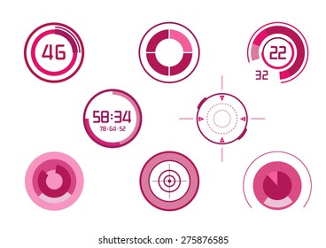 Set of pink infographics as head-up display