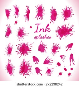 Set of pink  ink splashes.