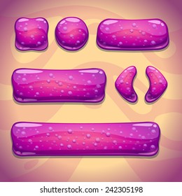 Set of pink jelly buttons with bubbles, vector gui elements