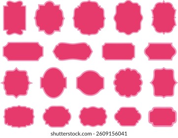 Set of pink labels frame. Collection of pink ornate frames and labels for various design projects