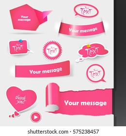 Set of pink labels, stickers.