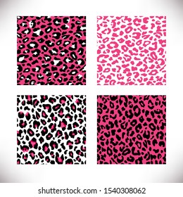 Set of pink leopard seamless patterns.Vector background. Animal print. Perfect for  banner,poster, fashion, wallpaper, fabric, textile, web sites,apps. 