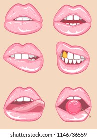 set of pink lips with cherries