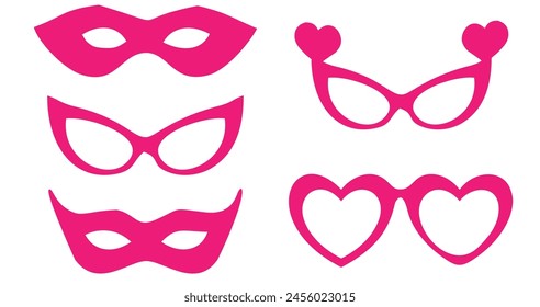 Set of Pink Love Glasses and Mask for Celebration: A Vector Illustration Capturing the Spirit of Joy and Festivity