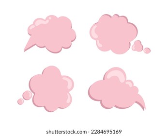 Set of pink message clouds. Pop-up message bubbles. Set of isolated vector message clouds. Cute pink message clouds.