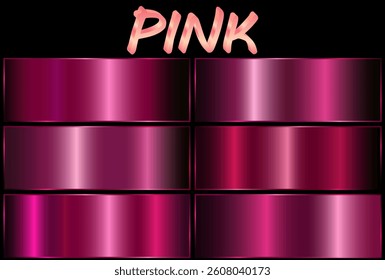 A set of pink metallic shiny gradients.Texture of a smooth metallic surface. Vector illustration. pink gradient.