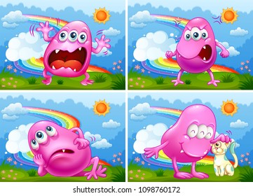 A Set of Pink Monster illustration