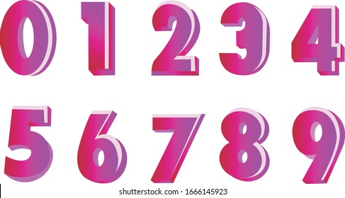 Set of Pink numbers 1, 2, 3, 4, 5, 6, 7, 8, 9, 0 . 3d illustration. Suitable for use on advertising banners posters flyers promotional items birthday