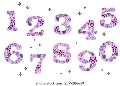 a set of pink numbers with flowers for girls