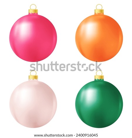 Set of pink, orange, beige and green Christmas tree toy or ball