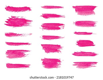 Set of pink paint brush. Ink stroke brush. Vector illustration isolated on white