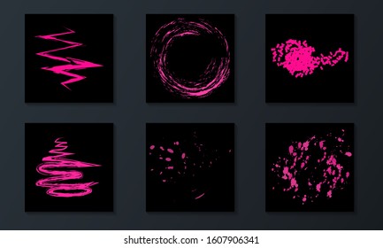 Set of pink paint, ink brush strokes, brushes, dots. Brush Strokes backgrounds set. Grunge, black and pink paint. Dirty artistic design elements, boxes, frames. Vector EPS 10.
