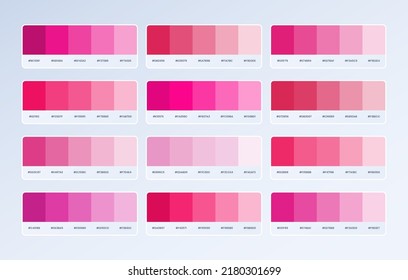 Set Pink Pantone Colour Palette In RGB Hex. Pink Colour Catalogue. Color Palette For UI UX Design