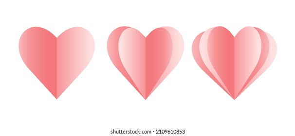 A set of pink paper hearts on a white background.Items for Valentine's Day,Mother's Day,Birthday. Vector illustration .