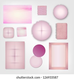 Set of Pink Paper and Notebook Vector