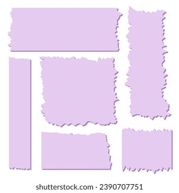 Set of pink paper sheets with shadows. Pieces of decorative tape for scrapbooks. Washi tapes collection in vector. Ripped paper. Torn pieces of paper from a notebook