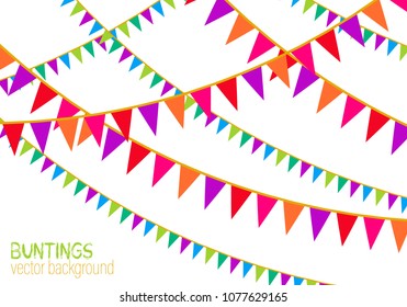 Set of pink patchwork textile bunting flags.Vector bunting background with space for text