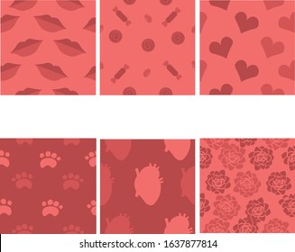 Set of pink patterns. Valentine's Day. Love and romance. Design for cards, invitations, gifts.
