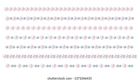 Set of pink pearl strings in abstract style. Vector illustration isolated on white background.
