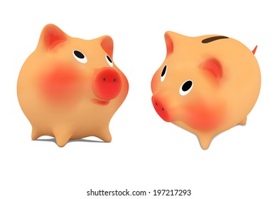 Set of Pink piggy bank.Vector illustration