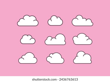 Set of pink princess cloud Icons in modern flat style isolated on blue background.