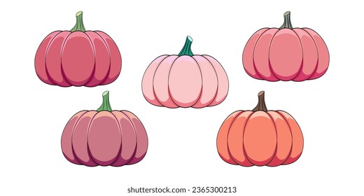 Conjunto de calabazas rosas. Elementos para las fiestas de Acción de Gracias o Halloween.