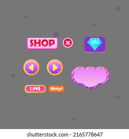 Set Pink Purple Rounded Pop Up Window Shop Diamond Price With Dots And Stripes GUI Cute Colorful Cartoon Vector Design