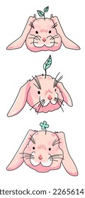 Set of pink rabbits. Cute bunnies faces