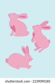 Set with pink rabbits with hearts vector