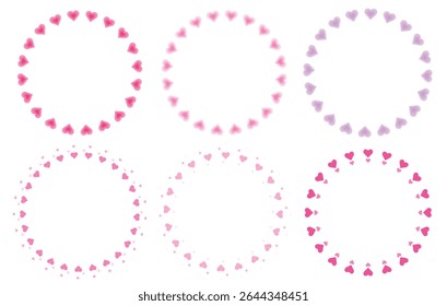 Set of pink radial frame of cute hearts