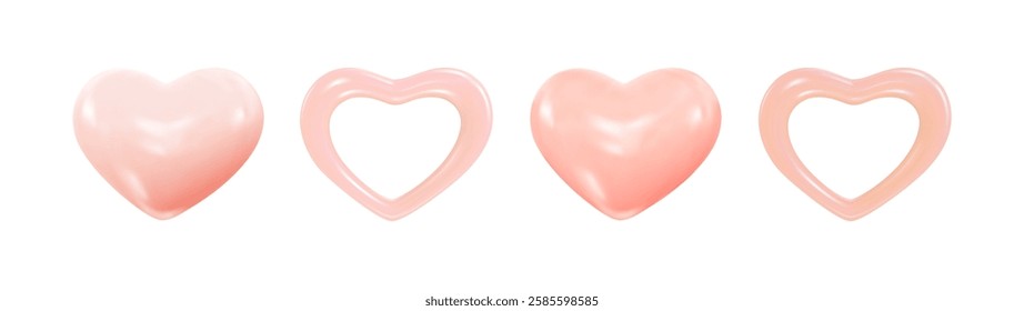 Set of pink realistic 3d hearts for Valentine's Day. Symbol of love, romantic relationships. Vector Illustration for design Valentine's Day, wedding, romantic events.