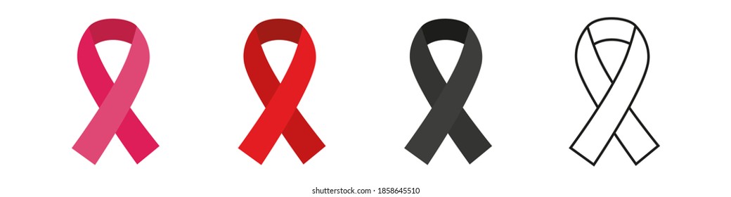 Set of pink red black and linear ribbons. Breast cancer, prostate cancer. Vector illustrator on white background