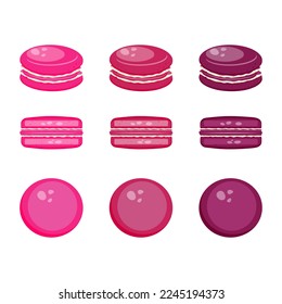 Set of pink red vector French macarons. Cafe, menu, restaurant. Vector EPS10