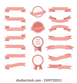 Set of pink ribbon banners and badge.Vector illustration.